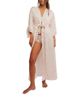 Free People Women's First Blush Robe Ivory Combo Size XL 8647